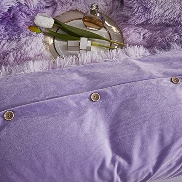 Shaggy Fluffy Faux Fur Duvet Cover Set Button Closure Velvety Bedding Se… - Picture 6 of 14